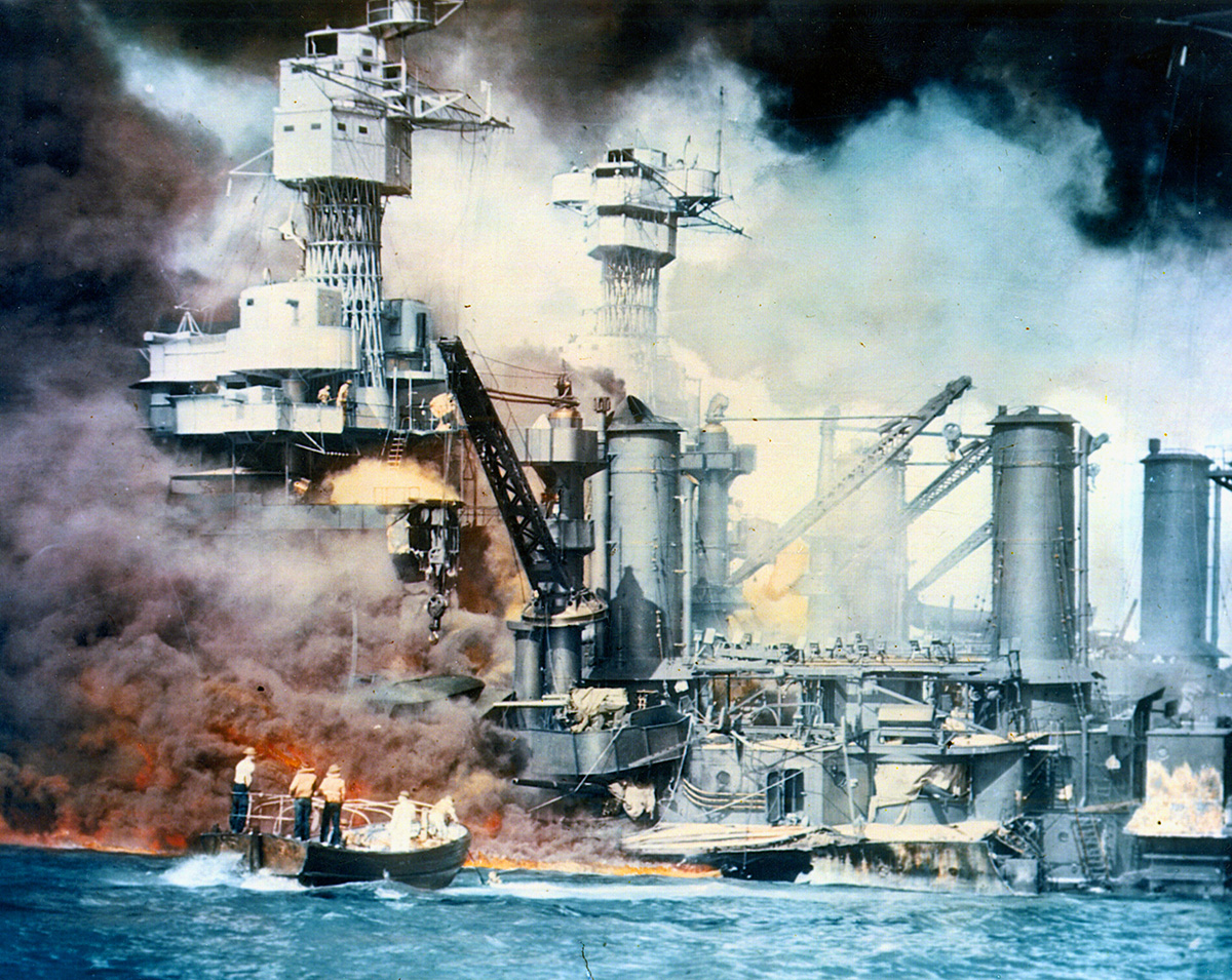 USS West Virginia burning, Pearl Harbor