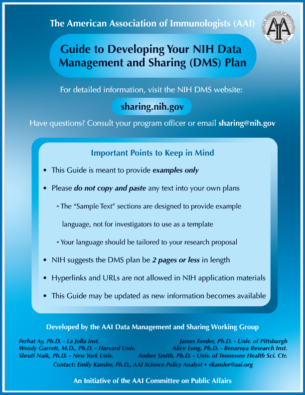 AAI Guide to Developing Your NIH DMS Plan brochure