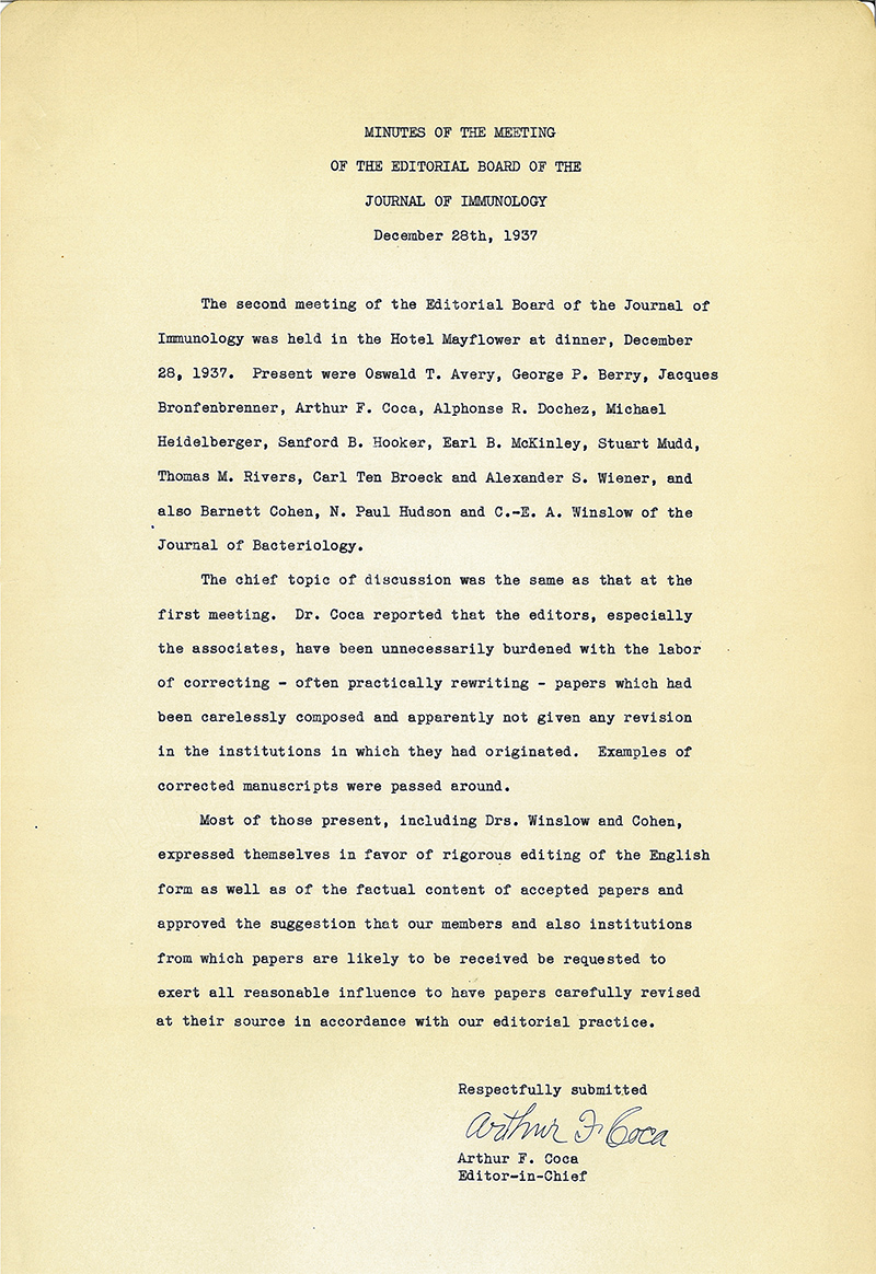 Minutes of the Second Editorial Board of <em>The Journal of Immunology</em>, December 28, 1937